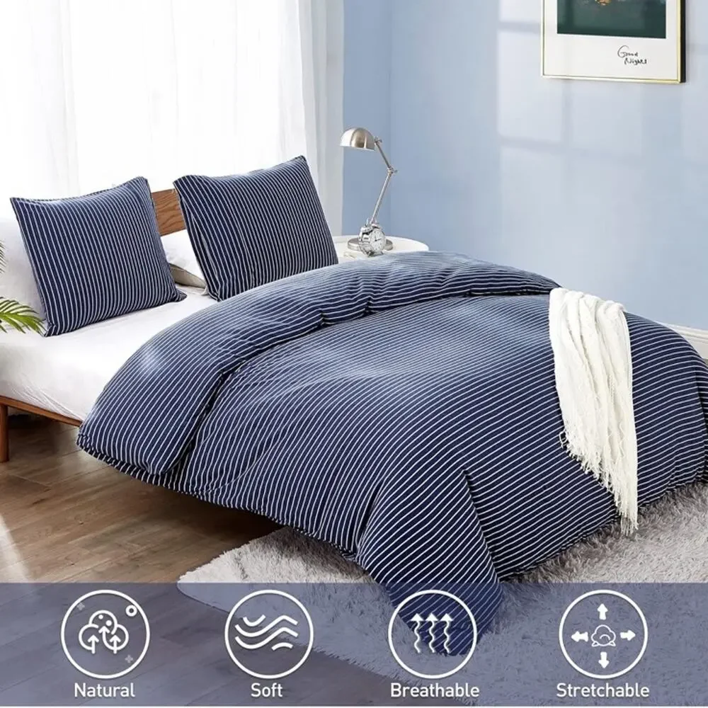 Striped Navy Blue Duvet Cover Set - Classic Bedding